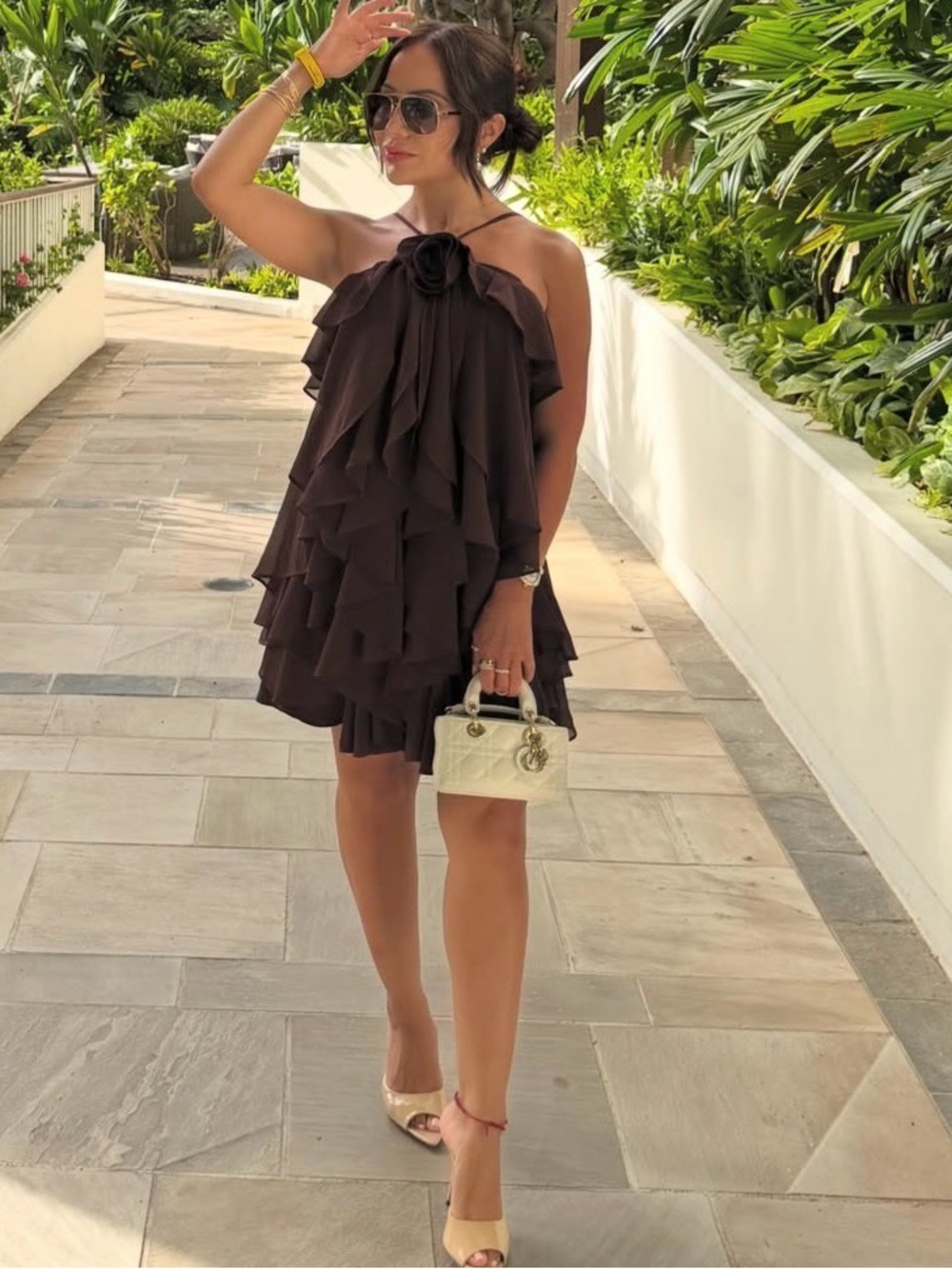 Ruffle Mini Dress in Dark Chocolate